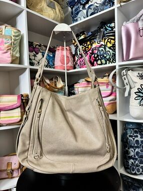 Madison West Cream Leather Shoulder Bag